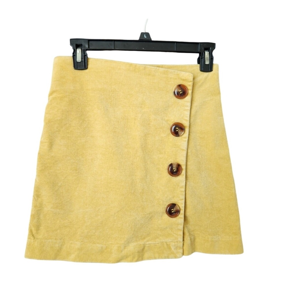 Altard State Corduroy Mini Skirt Button Front A Line Mustard Yellow Gold